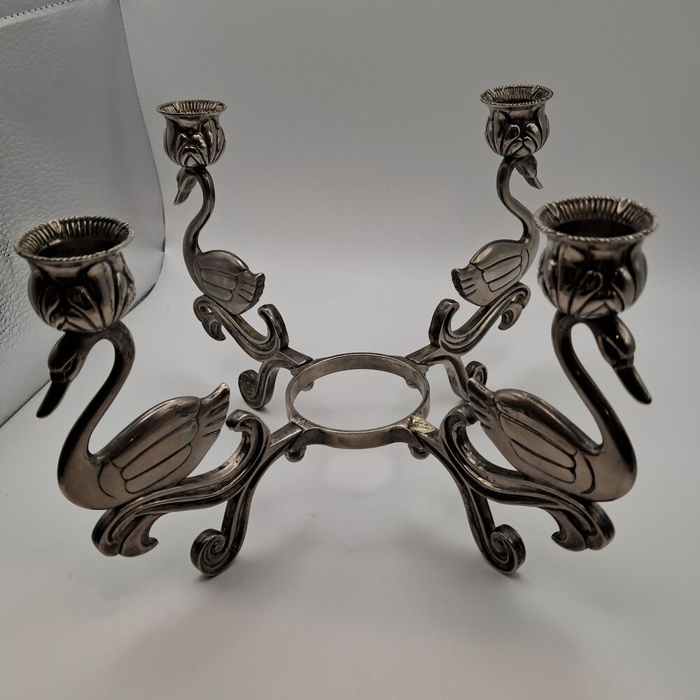 Vtg Silver Swan Candleabra By Godinger 4 Arms Centerpiece Elegant Romantic Royal
